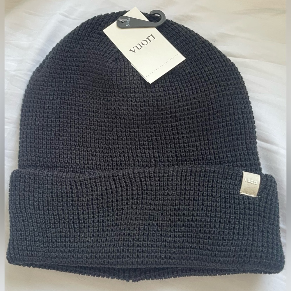 Vuori Black Waffle Knit Beanie